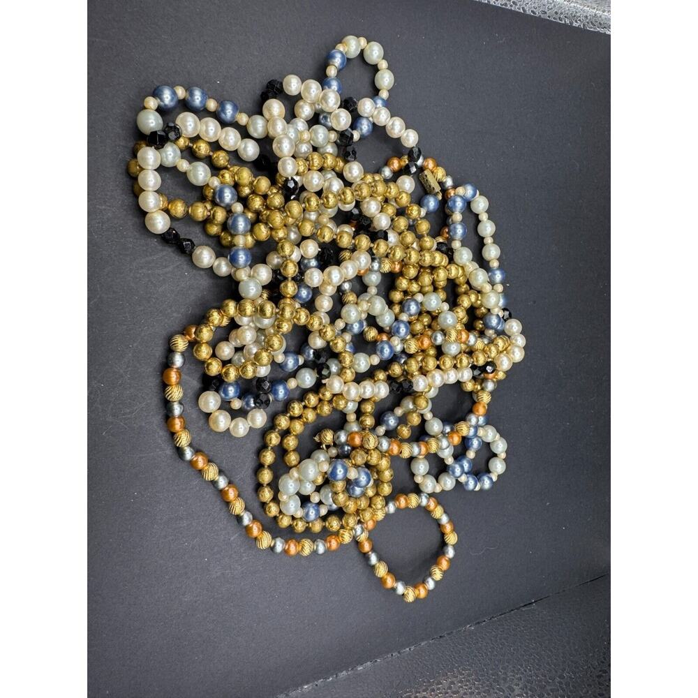 Vintahe Extra Long Heavy Multi Colored Crystal Faux Pearl Beaded Necklace